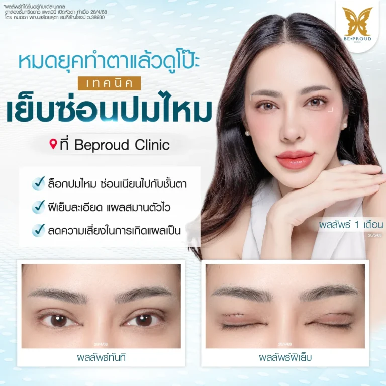 รีวิวรอยแผลตาสองชั้น เทคนิคกรีดยาวแผลมินิ ซ่อนปมไหม โดยหมอดา Beproud Clinic